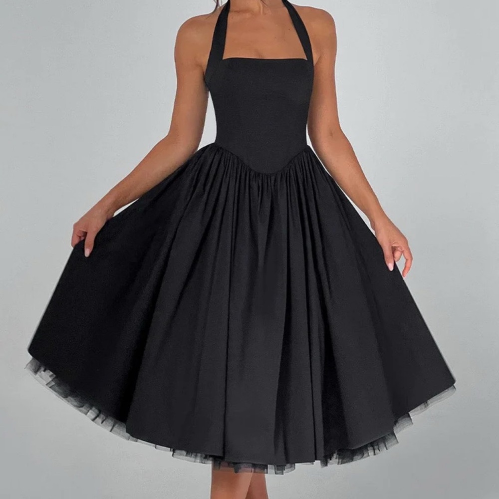 Chic Black Halter Midi Dress